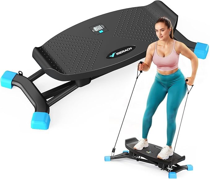 MERACH Balance Board for Adults, Rocking Stepper with Resistance Bands, Portable Wobble Board Featuring LCD Monitor, 300 lbs Capacity Ski Balance Trainer for Full Body Workout at Home Gym