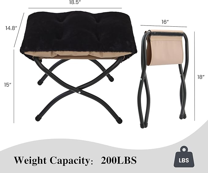 Mordchil HF 15"(H) Folding Ottoman, Foldable Footrest Stool, Portable Small Foot Stool for Couch, Collapsible Foot Rest Ottoman for Sofa, Accent Padded Ottomans for Living Room, Bedroom, Black