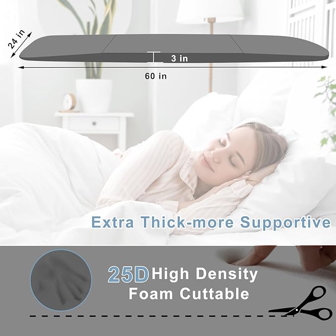 Extra Thick 3" Sagging Mattress Support, 60" L trapezoidal Design High Density Under Mattress Support Board, Memory Foam Under Pad to Fix Sinking Bed, Firm, Support, Stability