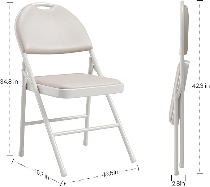 GAOMON 4 Pack Folding Card Chairs, Thickened Padded PU Cushion, Metal Legs and Non-Slip Feet Pads, Portable Stackable Commercial Seat for Events, Office, Wedding, Party, Beige