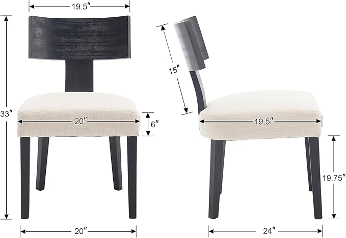 DM Furniture Farmhouse Dining Chairs Set of 4, Linen Fabric Upholstered Kitchen Chairs with Black Distressed Wooden Legs, Comfy Armless Side Chairs for Dining Room/Restaurant, Beige-Black Legs