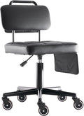 WUDOYO Adjustable Rolling Shop Stool with Tool Bags, Black Padded Seat, TPE Wheels, Real Backrest, Easy Handrail (Regular Work Seat Height(18-25"))