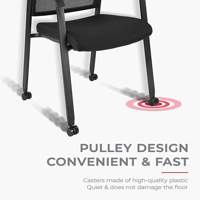 CLATINA Rolling Conference Chairs, 1 Pack Stackable with Wheels and Paddle, Ergonomic Mesh Back and Arms for Meeting, Training Room & Home Office (Black)