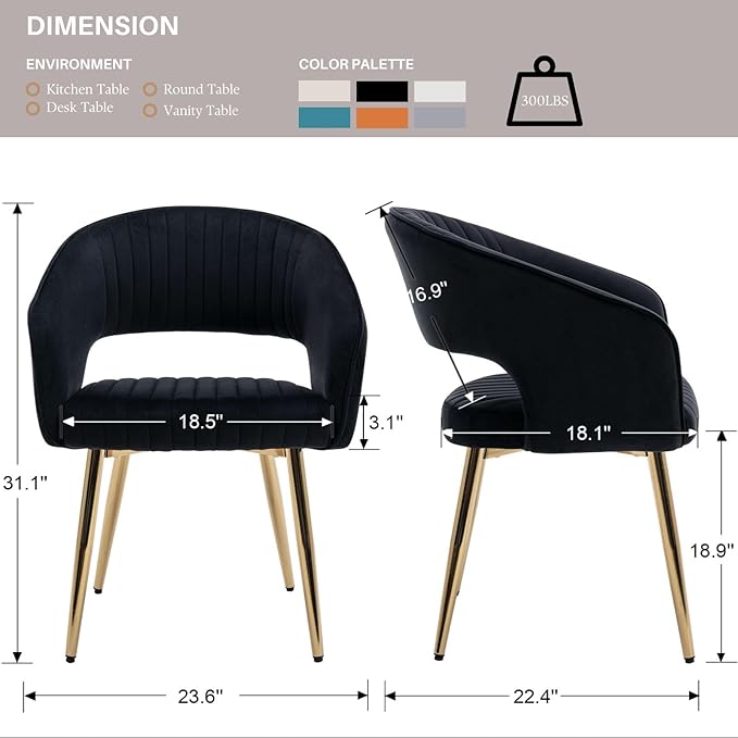 COMULER Black and Gold Velvet Dining Chairs, Modern Dining Room Chairs with Arms Set of 2 Upholstered Accent Chair Armchair with Barrel Back for Kitchen Living Room