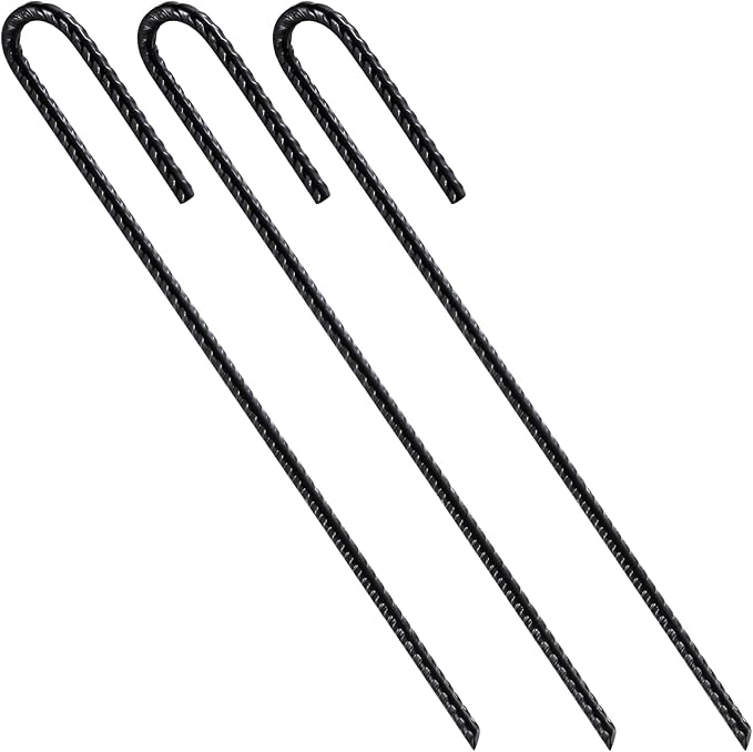 Wensilon Rebar U/J Hook Extra Heavy Duty, 12 inch x 1/4 inch Rust Proof Coated Steel Ground Anchors for Garden, Tent, Trampoline (50pcs, J-Hook)