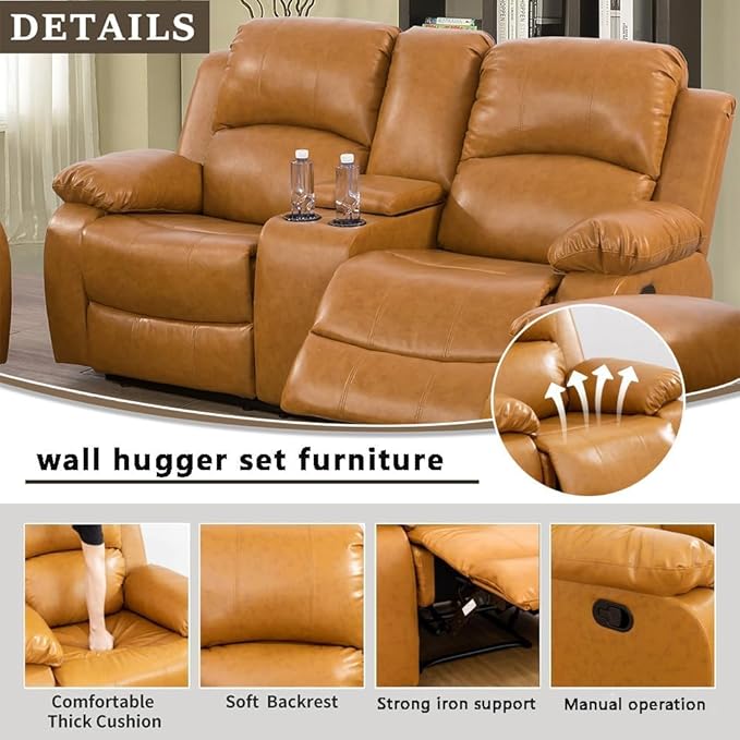 AYCP Bonded Leather Living Room Furniture Set Reclining Sofa Set Loveseat Furniture Sets in Living Room Sofa Recliners (Loveseat, Ginger)