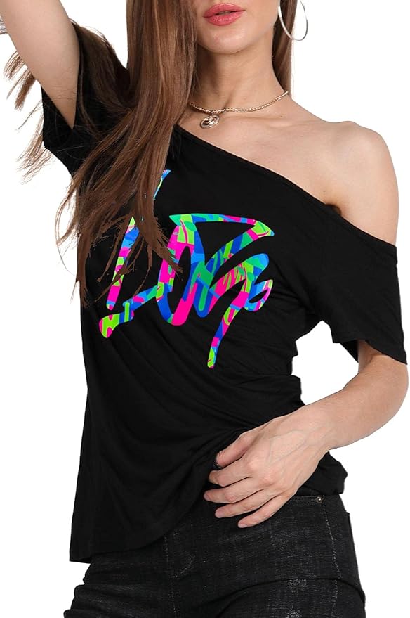 MAGICMK Women’s Short Lips Print Causal Off The Shoulder Plus Size T-Shirt Tops