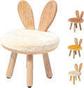 XXYOUPIN Bunny Chair for Kids 1-4 Years, Wooden Base with Removable Cushion,Anti-Tip Toddler Stool,Baby Nursery Decor Gift,Rabbit Design（1pack/Pearl White）