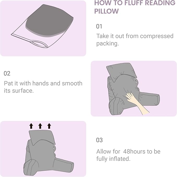 Unisakey Portable Reading Pillows with Headrest for Bed Sitting Up(Lavender Purple Oeko-Tex), Velvet Back Pillow with Arms & Pockets for Adults, Support Memory Foam Bed Pillow for Dorm/Reading/Gaming