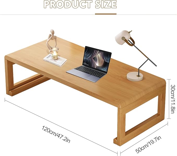 Japanese Floor Table Tea Table Low Coffee Table Bamboo Versatile Folding Design for Tatami Home,Office,Living Room (Original Wood Color, 47.24" Dx 19.68" W x11.8 H)
