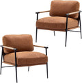 DUOMAY Mid-Century Modern Accent Chair Armchair Set of 2, Soft PU Leather Sofa Lounge Chair Reading Chair with Metal Leg for Living Room Bedroom Office, Brown
