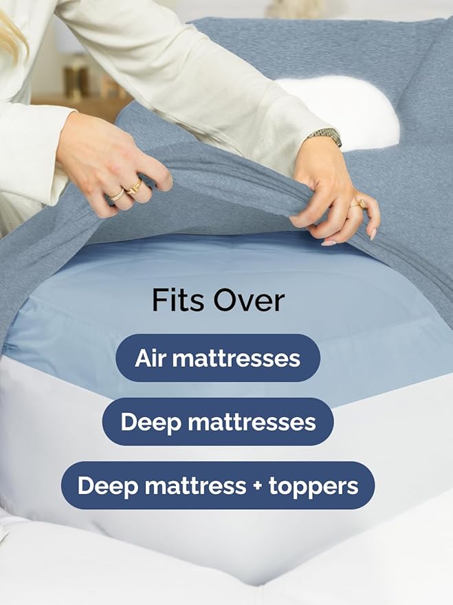 Extra Deep Pocket Twin XL Sheets - 3 Piece Breathable & Cooling Bed Sheets - Hotel Luxury Bed Sheet Set - Soft, Wrinkle Free & Comfy - Easily Fits Extra Deep Mattresses - Heathered Blue Sheets Set