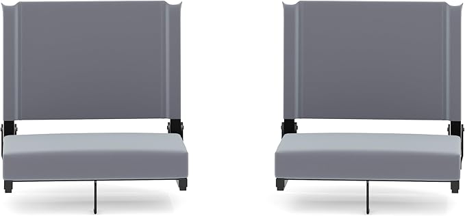 Flash Furniture Grandstand Portable Stadium Seats for Bleachers or Benches, Folding Padded Stadium Chairs with Handle, Pack of 2, 500 lb. Weight Capacity, Gray