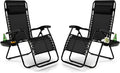 Tangkula Set of 2 Zero Gravity Chair, Folding Patio Lounge Chair Adjustable Outdoor Recliner with Cup Holder, Wide Armrest for Patio Garden Poolside Outdoor Yard Beach, Support 350 lbs (2, Black)