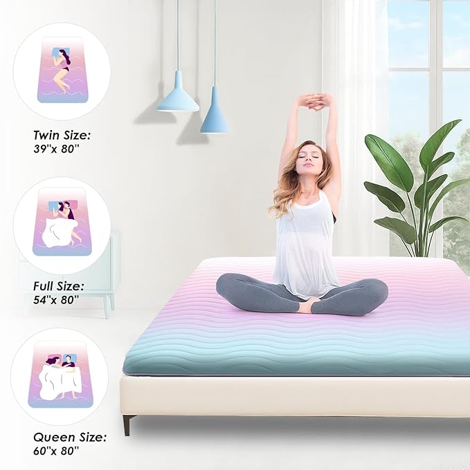 Japanese Floor Futon Mattress, 3.5" Thicken Colorful Rainbow Portable Floor Mattress, High-Density Foam Tatami Mat Sleeping Pad for Camping Guest Room Dormitory RV, Full