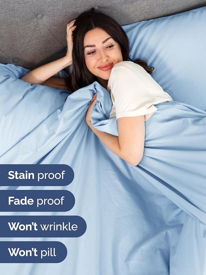 Extra Deep Pocket Twin XL Sheets - 3 Piece Breathable & Cooling Bed Sheets - Hotel Luxury Bed Sheet Set - Soft, Wrinkle Free & Comfy - Easily Fits Extra Deep Mattresses - Deep Pocket Light Blue Sheets