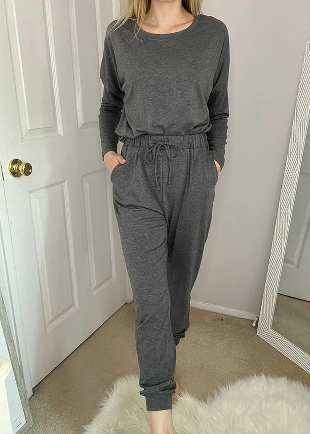 PRETTYGARDEN Women Fall 2 Piece Lounge Outfit Long Sleeve Tops High Waisted Jogger Pants Set Spring Travel Clothes Tracksuit