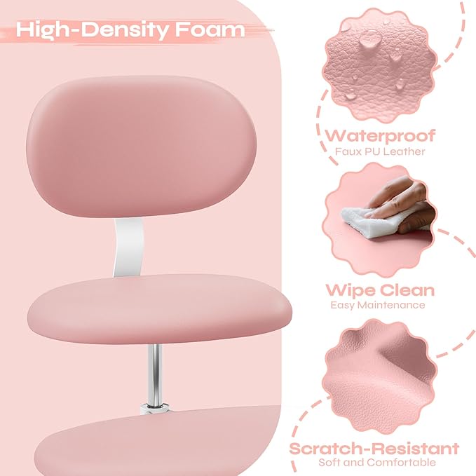 Pinmoco Ergonomic Cross Legged Office Chair with Wheels, ADHD Chair for Adults, Meditation Chair, Yoga Office Chair, Comfortable Back Support, Height Adjustable,Small Spaces, PU Leather, Pink