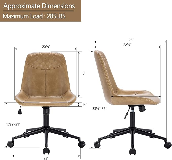 DUHOME Modern PU Leather Office Chair Desk Chair Swivel Computer Chair Camel