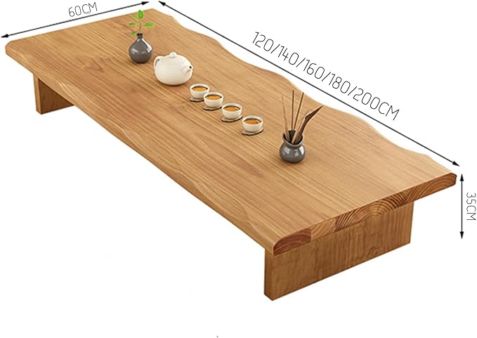 Solid Wood Japanese Tea Table, Simple and Modern Low Design, Tatami Tea Style, Zen-Inspired Kotatsu, Bay Window Seating, Floor Style (Natural Wood, 200 * 60 * 35cm)