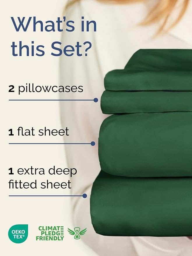 Extra Deep Pocket King Sheets - 4 Piece Breathable & Cooling Bed Sheets - Hotel Luxury Bed Sheet Set - Soft, Wrinkle Free & Comfy - Easily Fits Extra Deep Mattresses - Deep Pocket Emerald Green Sheets