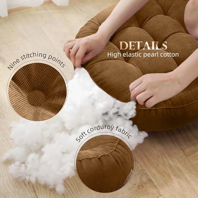Gfobip Meditation Floor Pillow Set of 2 Large Round Floor Cushions for Adults Tufted Corduroy Floor Seat Pillows Cushion for Living Room,Wine Red 16.5" Lx16.5 Wx3 H