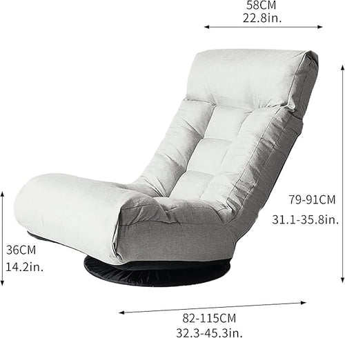 360° Swivel Floor Chair Single Lazy Sofa Leisure Balcony Reclining Japanese Tatami Adjustable Recliner with Ottoman for Living Room, Bedroom, Indoor Use (Footstool, Gray)
