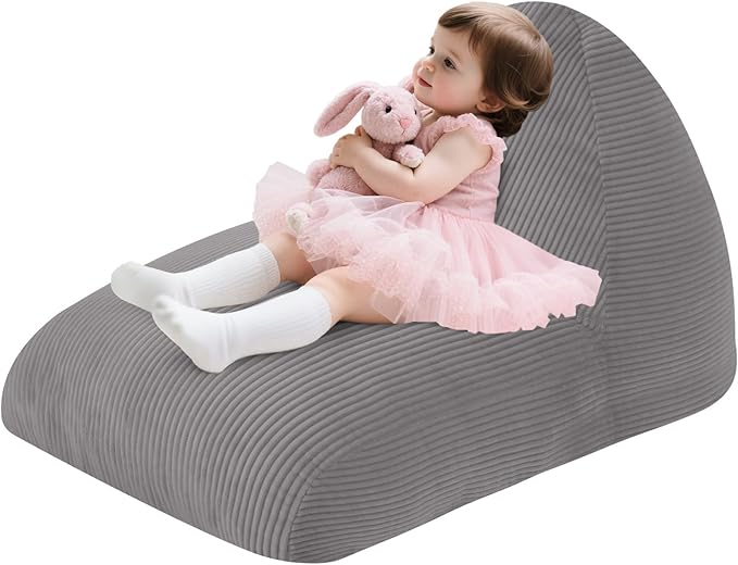 COMAX Bean Bag Chairs for Kids, Kid Beanbag Chair with Filler, Toddler Lounge Bean Chair Corduroy, Lazy Floor Lounger for Girls and Boys Stuffed, Light Grey