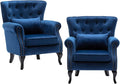 chairus Mid-Century Modern Accent Chairs Set of 2 Comfy Tufted Single Sofa Chair Wingback Armchair with Pillow for Club, Living Room, Bedroom - Velvet, Blue