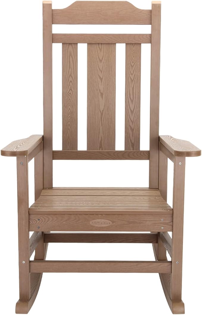 hOmeHua Rocking Chair, All-Weather Oversized Outdoor Indoor, Patio Fade-Resistant Porch Rocker Chairs, Durable Smooth Rocking,Comfortable Easy to Assemble, Low Maintain (Wood Color)