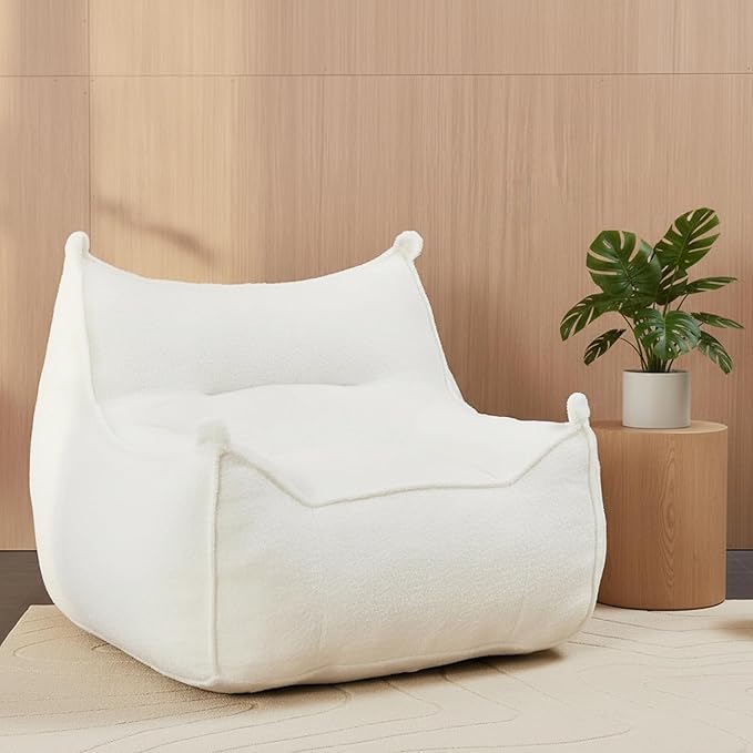 Giant Bean Bag Chair for Adults and Kids, Comfy Beige Beanbag with Filling Plush Fluffy and Back Support, Lounge Lazy Floor Sofa Accent Chair, Cozy Single Cloud Couch for Living Room, Bedroom & Dorm
