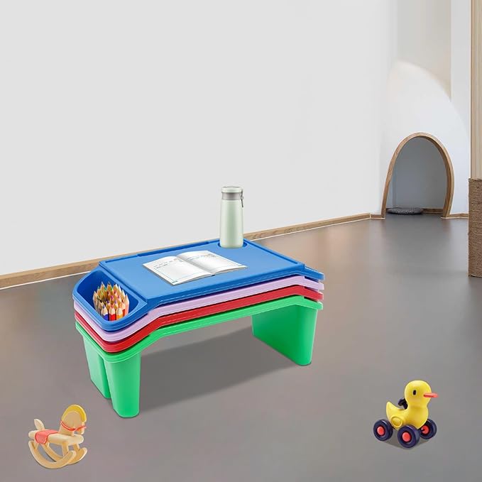 Kids Lap Desk Tray with Side Pockets, Plastic Breakfast Laptop Trays Kids Activity Lap Desk Tray Portable Bed Table Lap Desk for Kids Students Work Study School Classroom (4Pcs, 4 Color B)