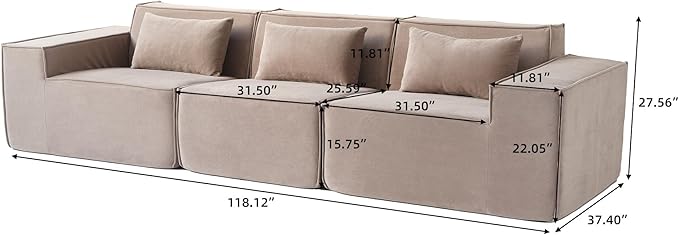 JACH 118" Modular Sectional Sofa, Huge Plus 3 Seater Cloud Couch, Modern Comfy Cloud Fleece Couches, Sofas Furniture for Living Room, Office, Apartment, Brown