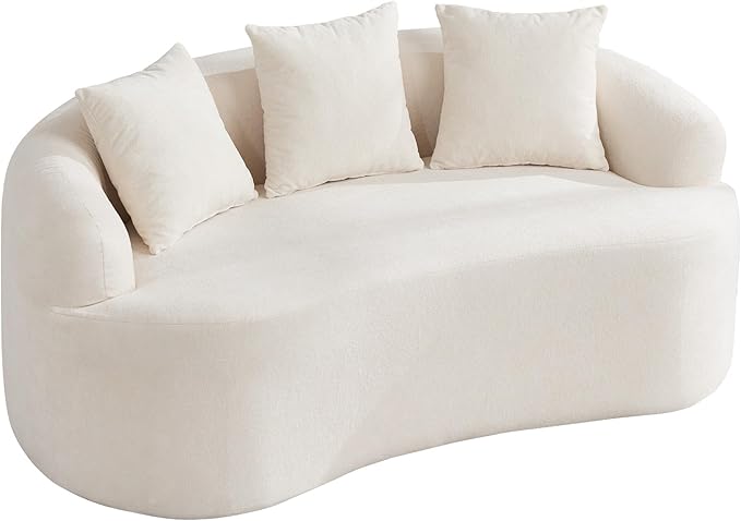 Abbrevi 65" Curved Loveseat Sofa, Deep Seat Love Seat Couches with 3 Throw Pillows, Modern 2 Seater Boneless Curved Couch, Compressed Floor Sofa for Living Room Small Spaces, No Assembly, Beige