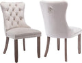 YeahFurn Beige Mid Century Modern Dining Chairs Set of 2, Velvet Upholstered Kitchen & Dining Room Chairs with Nailhead Trim & Solid Wood Legs, Elegant Sillas De Comedor (Beige, 2 Pcs)