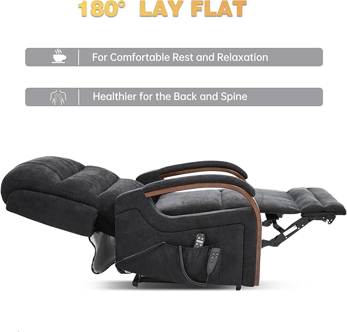 Dual Motor Power Lift Recliner Chair, Lift Chair with Massage and Heat for Elderly, Lay Flat Recliner, Standing Assistance, Infinite Position Reclining, Living Room Chair, Chenille, Black