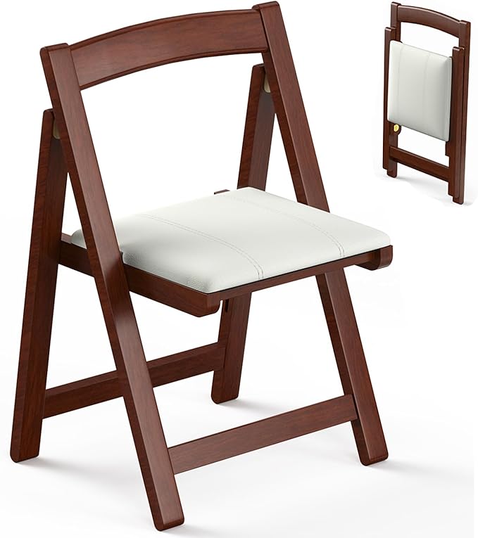 Wood Folding Chairs, 1pc Portable Foldable Chair with Padded Seats, Stackable Collapsible Chair for Outside Indoor Wedding Party Restaurant Meeting Room Patio Events Camping and Garden