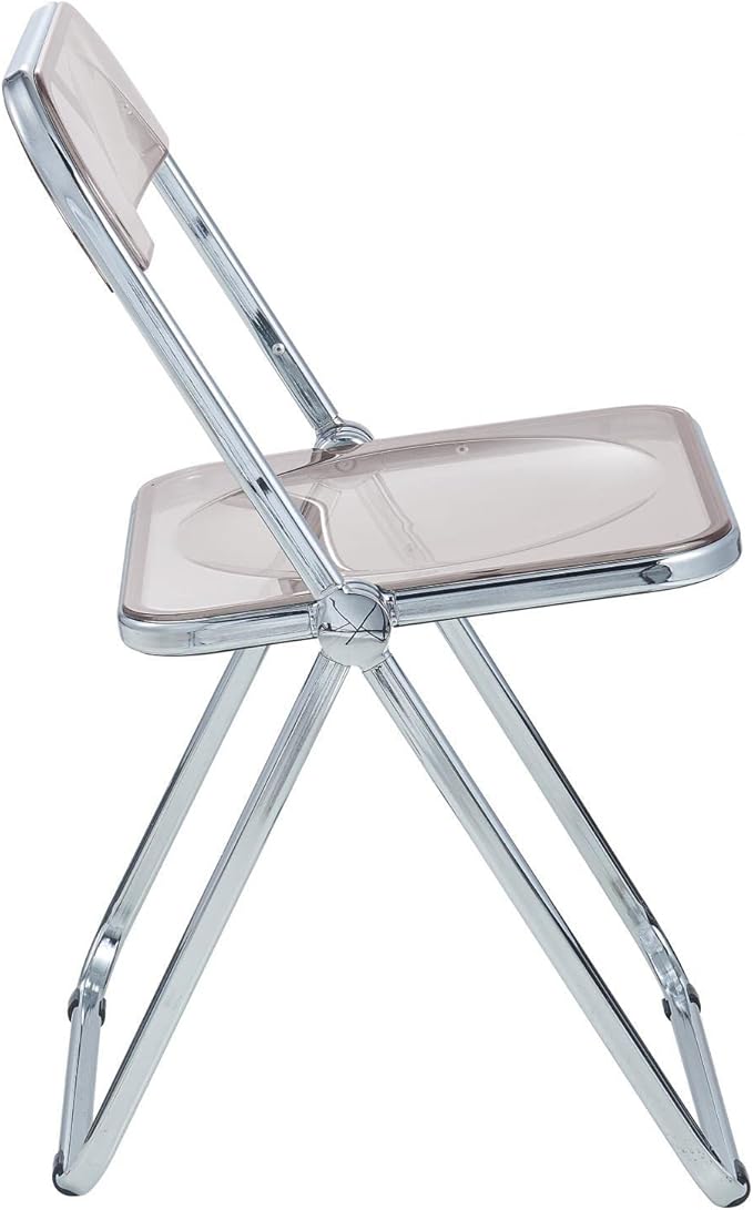 LeisureMod Lawrence Modern Clear Acrylic Folding Chair with Metal Frame, Space-Saving Transparent Seating for Dining Room, Home Office, Bedroom, Vanity or Small Spaces, (Rose Pink, Set of 4)