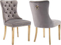 YeahFurn Mid Century Modern Dining Chairs Set of 2, Grey Velvet Upholstered Tufted Back, Kitchen & Dining Room Chairs, Gold Metal Legs, Nailhead Trim, Sillas para Comedor (Gray, 2 Pcs)