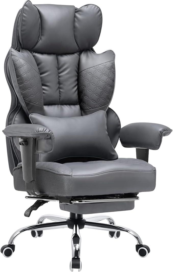 COMHOMA Desk Office Chair 400LBS Big and Tall Office Chair Ergonomic Gaming Chair with Wide Seat Leather High Back Chair with Foot Rest Adjustable Armrests Pocket Spring Lumbar Support