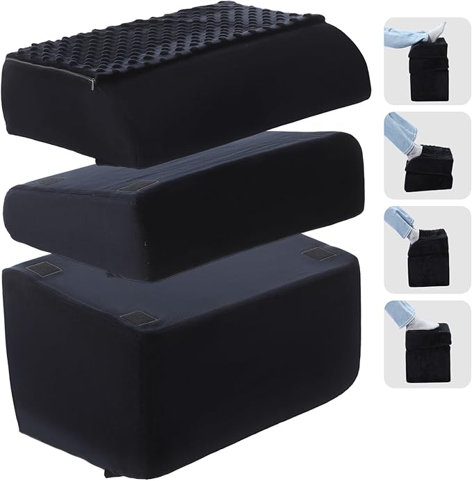 Novabright Adjustable Under Desk Foot Rest, Memory Foam Foot Stool with Gel Top and Warm Pocket Washable Cover Footrest for Office Chair Leg and Back Pain Relief(17" X 11" X 17",Cambered,Black)