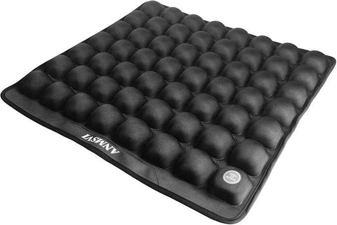 Air Inflatable Pressure Relief Seat Cushion for Wheelchair, Car, Office, Home Living, Adjustable Firmness for Coccyx, Sciatica Pain Relief, Tailbone Pain Relief, 18x17 inches with Grey Cover