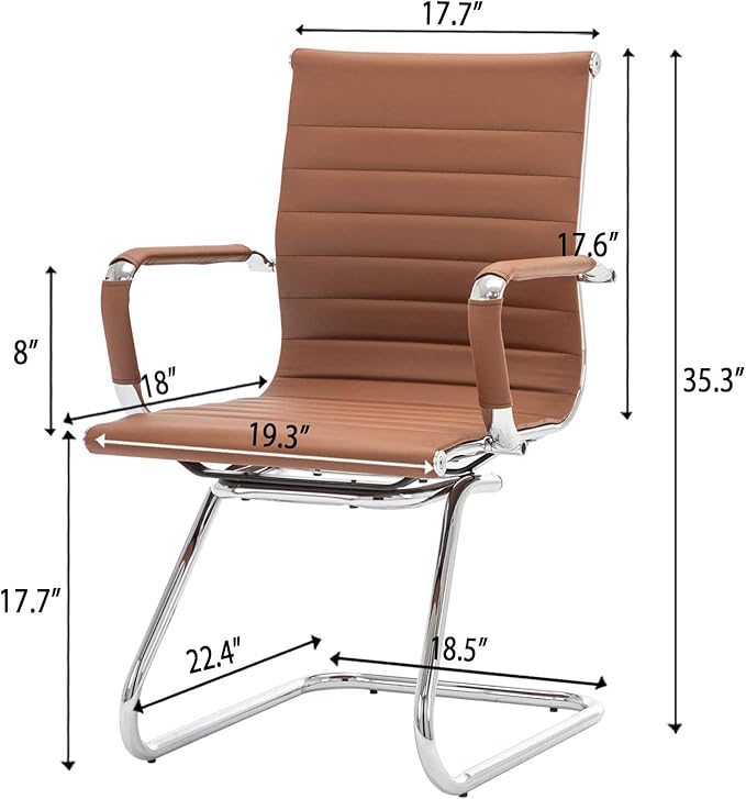DM Furniture Office Desk Chair No Wheels Set of 4 PU Leather Computer Chairs Mid Back Guest Chairs for School Reception Conference Waiting Room, Cafe