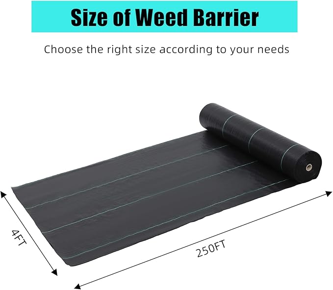 ExploreHorizon 4ft x 250ft Premium Weed Barrier Landscape Fabric, 5oz Heavy Duty, Weed Control Fabric, High Permeability Good for Flower Bed, Driveway Fabric Ground Cover