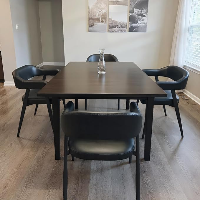 Wahson Black Leather Dining Chairs Set of 4 with Black Metal Legs, Mid Century Modern Kitchen Chairs with Curved Backrest, Accent Low Back Armset Chairs for Dining Room/Kitchen/Bar