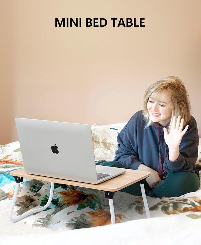 Portable Lap Desk Bed Desk Lap Table Bed Table, Laptop Stand Breakfast Serving Tray, Foldable & Lightweight Mini Table, Lap Tablet Desk for Sofa Couch Floor - - Wood