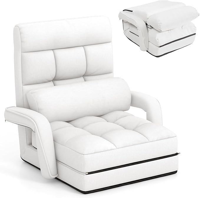 Giantex Folding Floor Chair with 6-Position Adjustable Backrest, Armrests & Removable Pillow, 330Lbs Capacity, Indoor Lazy Sofa Armchair, Chaise Lounger Bed, Gaming Recliner for Living Room Bedroom
