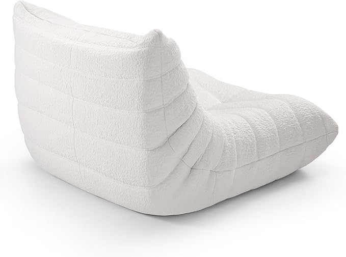 High-end Togo Bean Bag Chair, Fireside Chair with Pure White Jacquard Fabric Cover, Comfy & Soft Lazy Floor Lounge Sofa for Bedroom, Living Room, Office or Salon