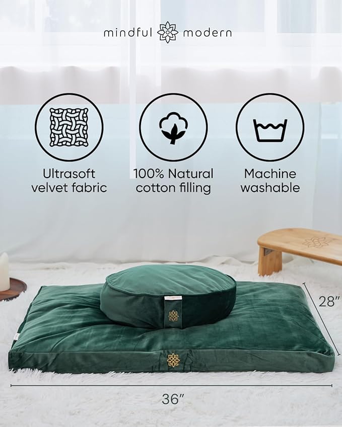 Mindful & Modern Zabuton Meditation Mat - Cotton Filled Yoga and Meditation Pad - Zabuton Meditation Cushion for Kneeling and Sitting Support - Large Rectangular Sitting Floor Pillow for Bench or Zafu