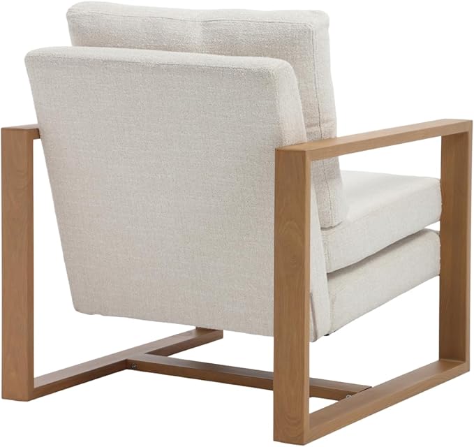 Modern Linen Accent Chair Set of 2 for Living Room Bedroom Mid Century Armchairs with Metal Frame, Upholstered Office Accent Chairs Comfy Waiting Room Chairs with Metal Frame, Beige